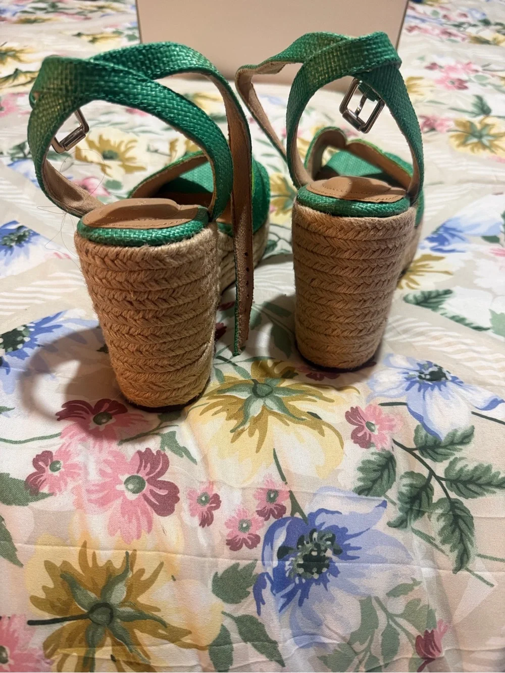 Kelly & Katie Green Espadrille Wedge Sandals with Ankle Strap